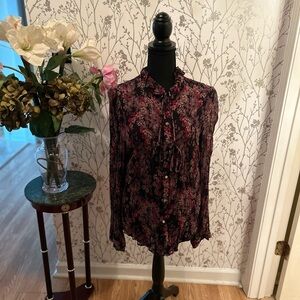 Ralph Lauren Red and Black Ruffled Long Sleeve Blouse